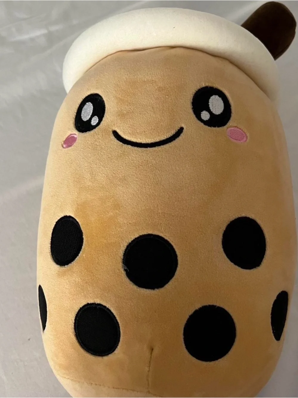 Plush Boba Tea Stuffed Toy - Cream & Black Bubble Design